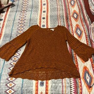 LC Lauren Conrad Warm Brown Bell Sleeve Sweater